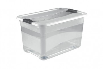 Plastový box Crystal 52 l, průhledný, na kolečkách, 59,5x39,5x35 cm - POSLEDNÍ 2 KS