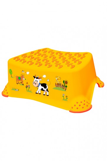 Dětský taburet ve světle oranžové barvě s motivem Funny Farm - 40x28x14 cm - POSLEDNÍ KUS