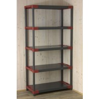 Plastový regál Jupiter s 5 policemi, šedočervený, 180x80x46 cm
